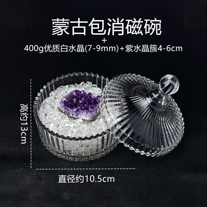 水晶消磁碗御守盐净化玻璃碗白水晶消磁碎石扩香石容器首饰收纳盒