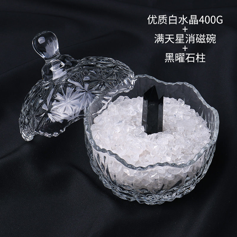 水晶消磁碗御守盐净化玻璃碗白水晶消磁碎石扩香石容器首饰收纳盒