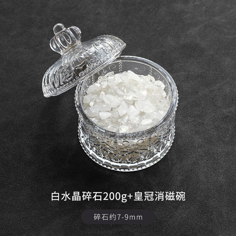 水晶消磁碗御守盐净化玻璃碗白水晶消磁碎石扩香石容器首饰收纳盒