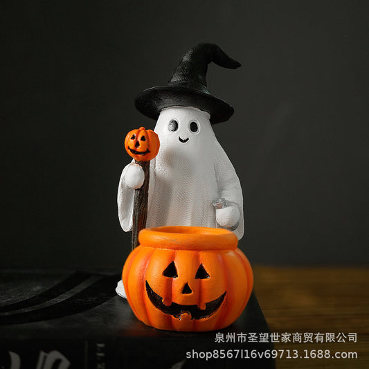 跨境万圣节南瓜法师幽灵装饰品俏皮可爱花园拍摄道具南瓜树脂摆件