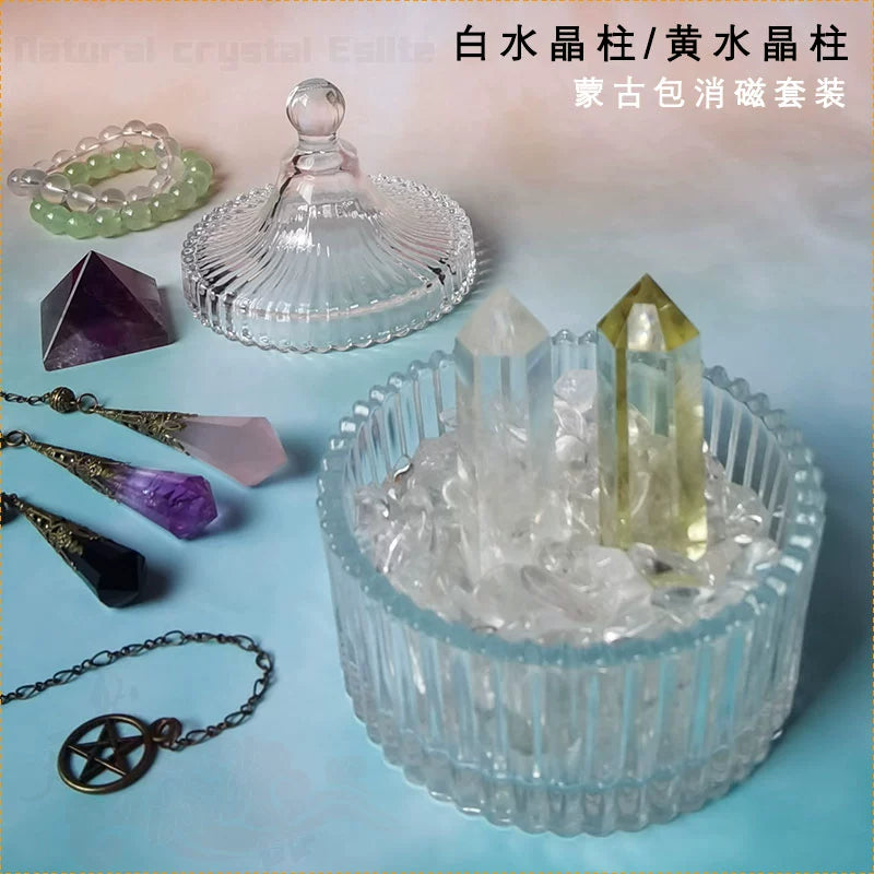 天然水晶柱白水晶碎石黄水晶紫水晶粉晶黑曜石手链收纳盒鱼缸底石