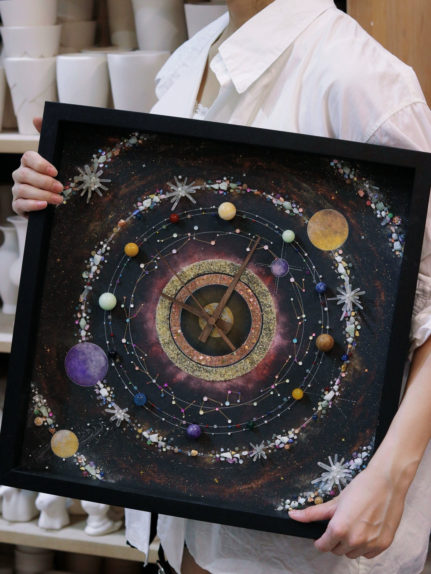 夜光款时间宇宙钟表创意礼物摆件航天科技馆艺术品宇宙太空装饰画