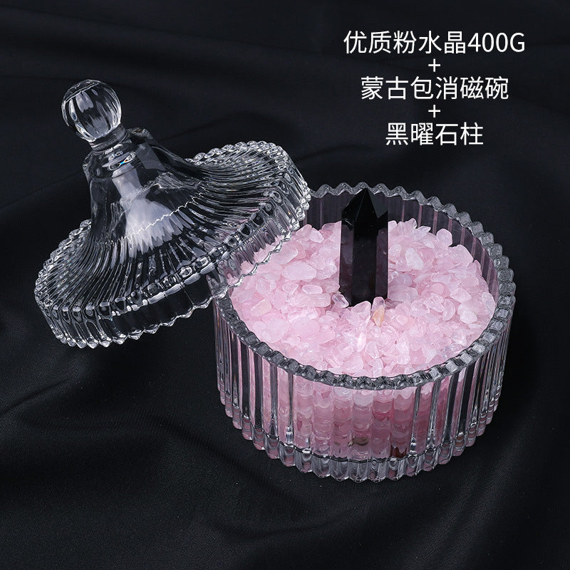 水晶消磁碗御守盐净化玻璃碗白水晶消磁碎石扩香石容器首饰收纳盒