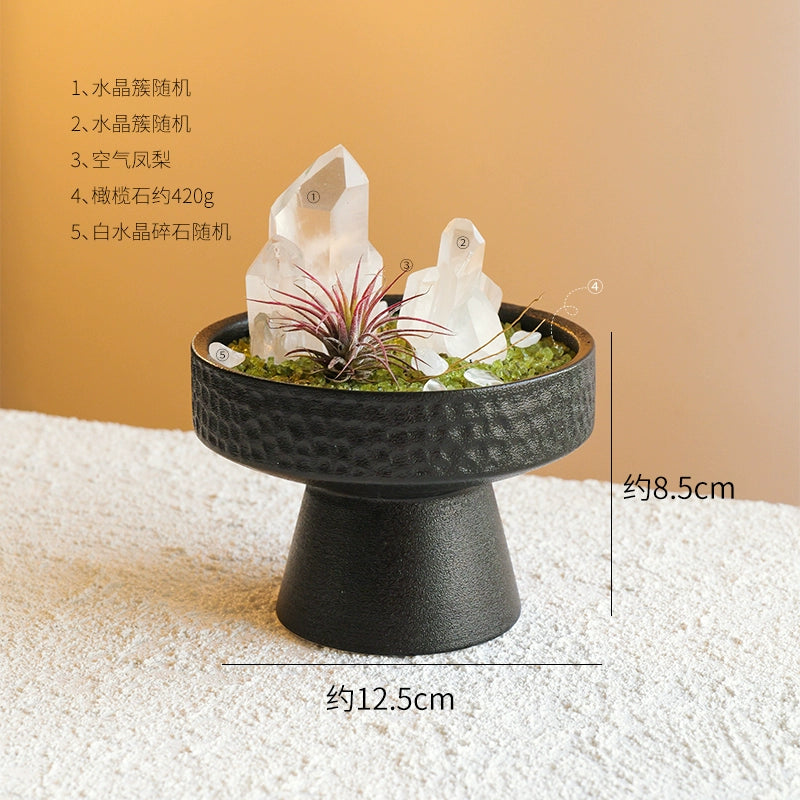 天然水晶黑曜石碧玺扩香石微景观家用室内桌面装饰品空气凤梨摆件