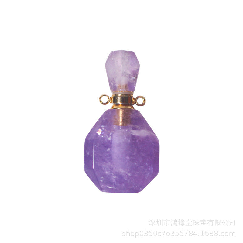 鸿锋堂天然紫水晶香水精油朱砂瓶18K金项链女新款水晶吊坠空心瓶
