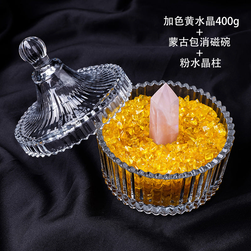 水晶消磁碗御守盐净化玻璃碗白水晶消磁碎石扩香石容器首饰收纳盒