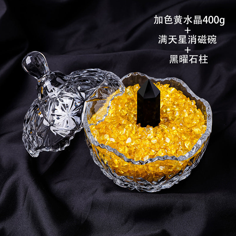 水晶消磁碗御守盐净化玻璃碗白水晶消磁碎石扩香石容器首饰收纳盒
