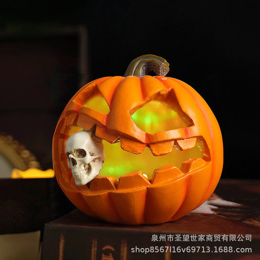 跨境新品万圣节南瓜幽灵复古桌面骷髅道具树脂摆件创意鬼节装饰品
