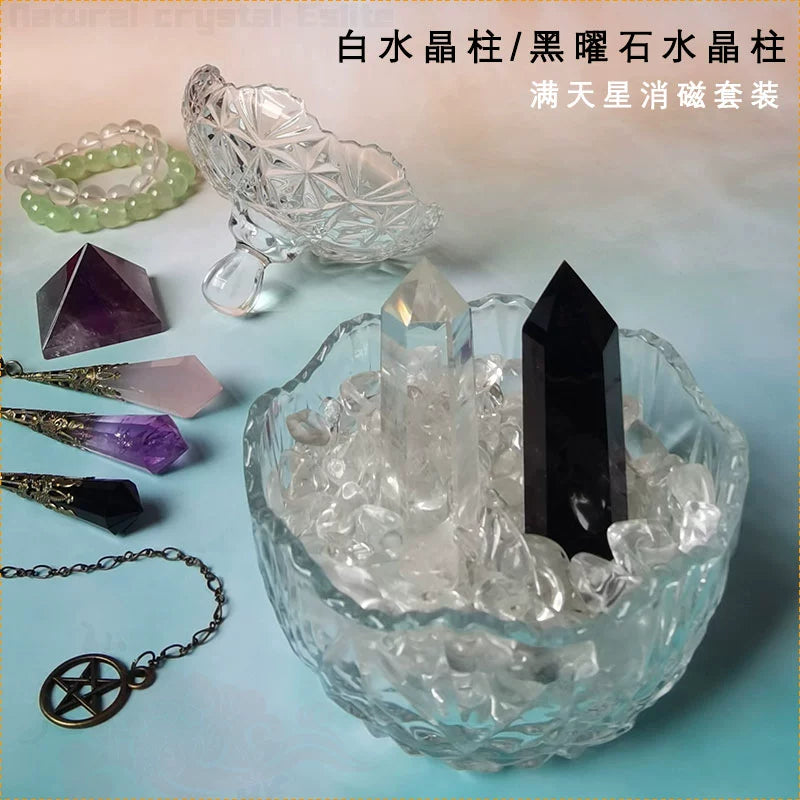 天然水晶柱白水晶碎石黄水晶紫水晶粉晶黑曜石手链收纳盒鱼缸底石