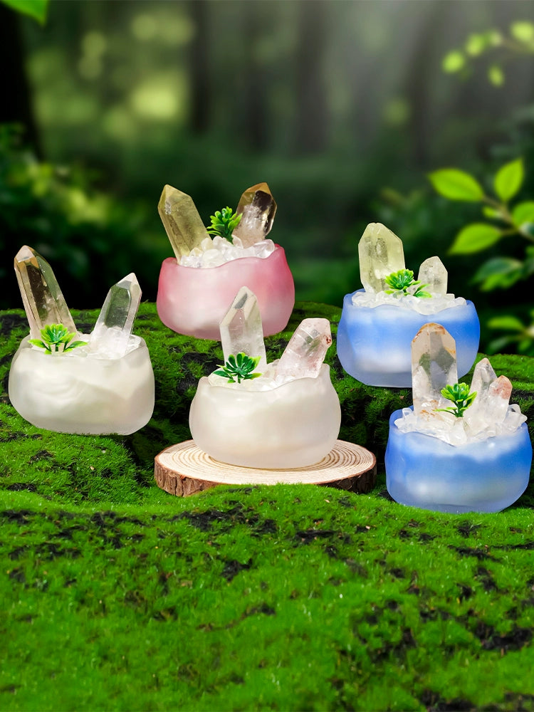 天然水晶柱盆栽摆件装饰白水晶黄水晶水晶碎石原矿纯手工DIY绿植