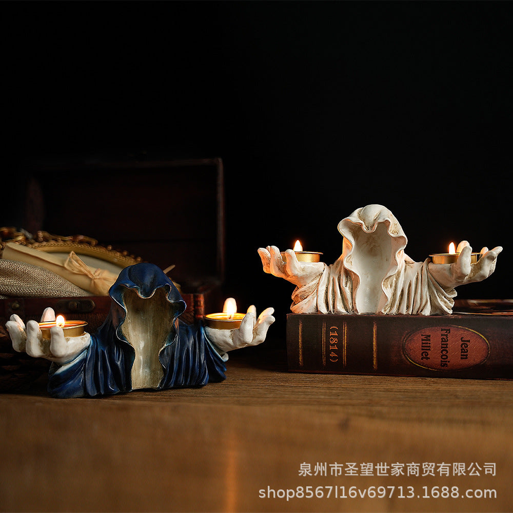 欧式黑色幽灵巫师香薰蜡烛摆件艺术品复古烛台创意万圣节鬼节装饰