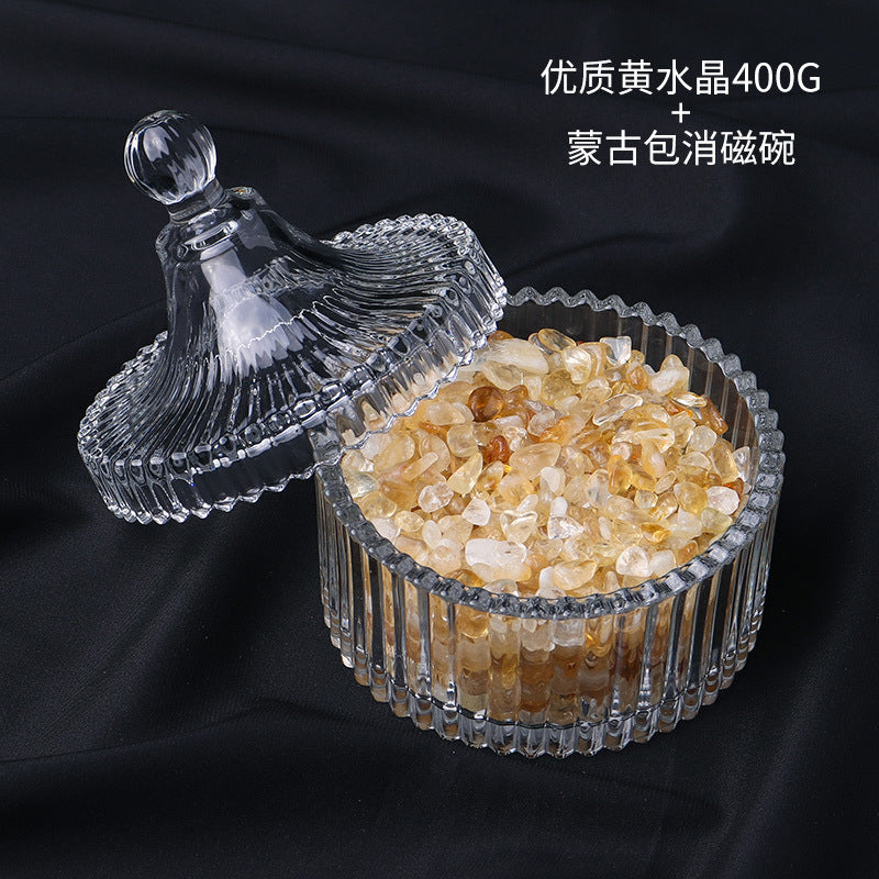 水晶消磁碗御守盐净化玻璃碗白水晶消磁碎石扩香石容器首饰收纳盒