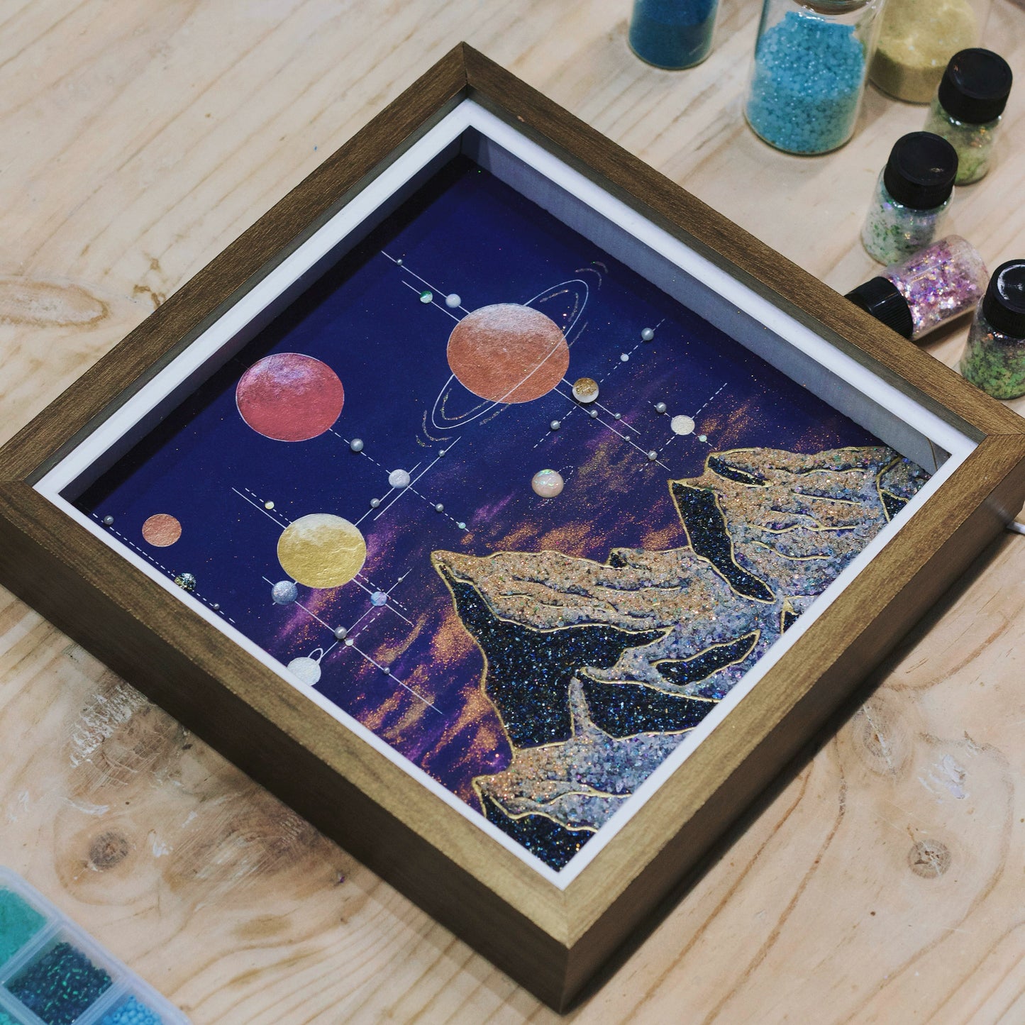 发光相框氛围灯床头灯三色变光LED灯带相框水晶画日照金山雪山画