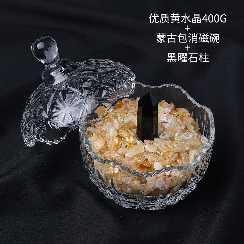 水晶消磁碗御守盐净化玻璃碗白水晶消磁碎石扩香石容器首饰收纳盒