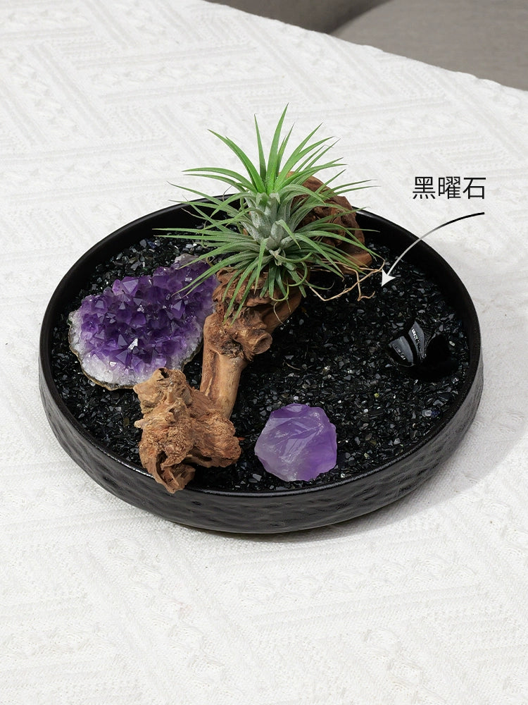 天然水晶原石微景观空气凤梨风化木绿植家居酒店桌面造景水晶摆件