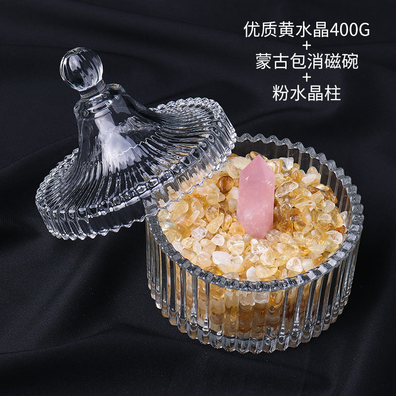 水晶消磁碗御守盐净化玻璃碗白水晶消磁碎石扩香石容器首饰收纳盒