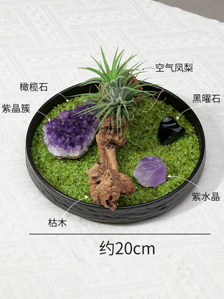 天然水晶原石微景观空气凤梨风化木绿植家居酒店桌面造景水晶摆件