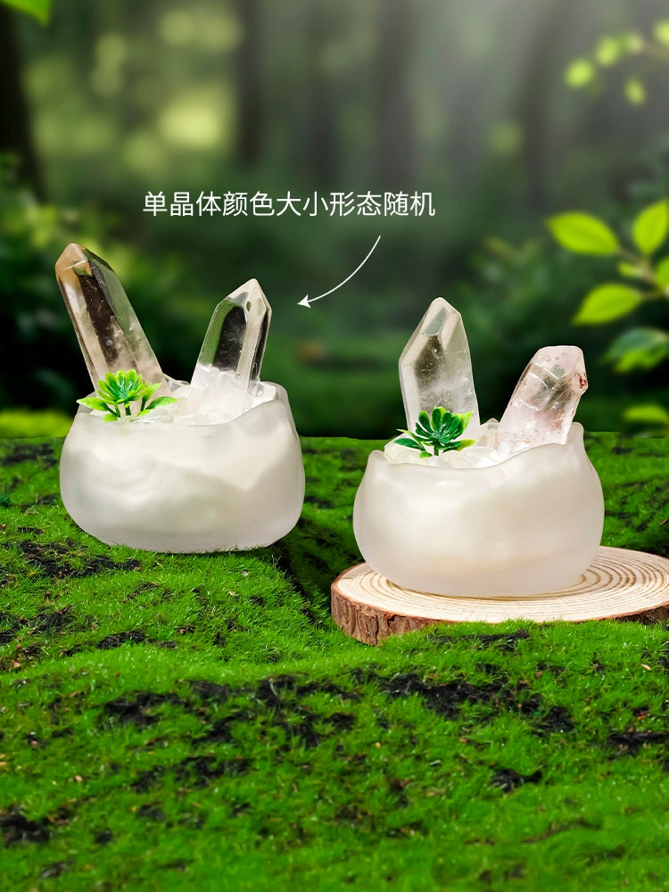 天然水晶柱盆栽摆件装饰白水晶黄水晶水晶碎石原矿纯手工DIY绿植