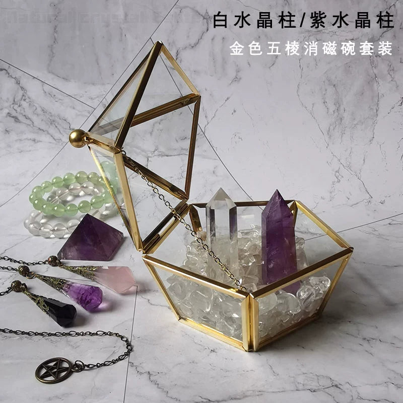 天然水晶柱白水晶碎石黄水晶紫水晶粉晶黑曜石手链收纳盒鱼缸底石