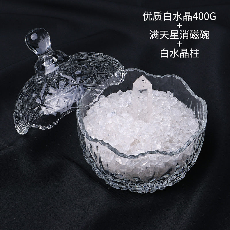 水晶消磁碗御守盐净化玻璃碗白水晶消磁碎石扩香石容器首饰收纳盒