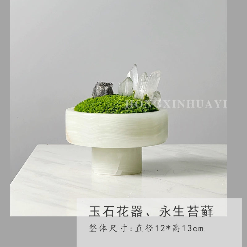 永生苔藓微景观新中式天然玉石盆景售楼处桌面装饰品创意绿植摆件