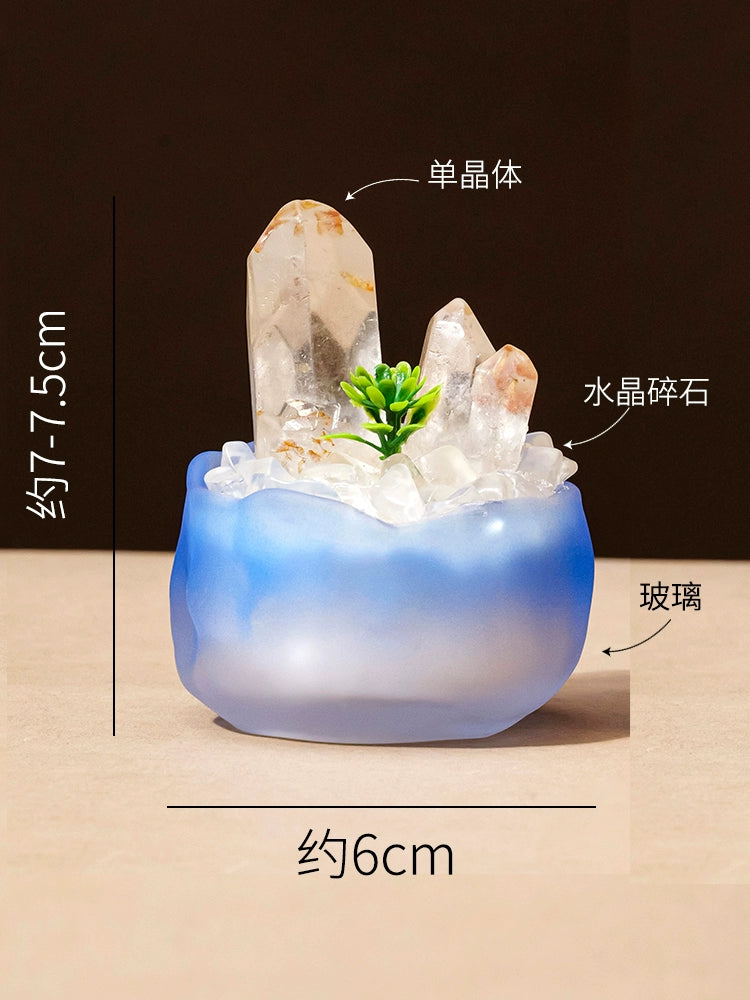 天然水晶柱盆栽摆件装饰白水晶黄水晶水晶碎石原矿纯手工DIY绿植