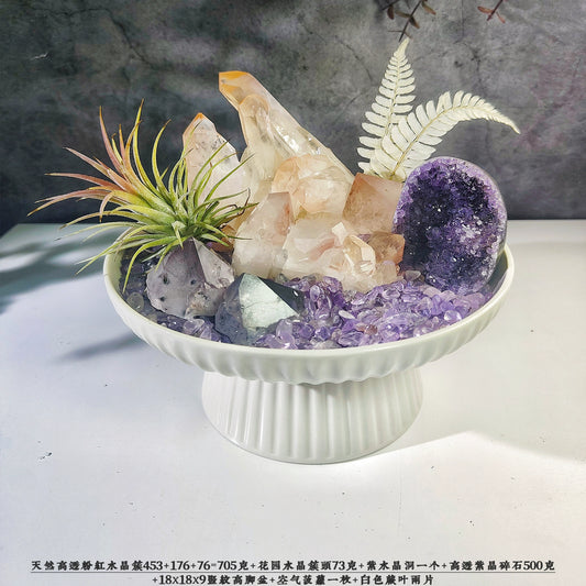 天然白水晶簇原矿消磁矿标净化高级订制造景礼品家居办公盆景摆件