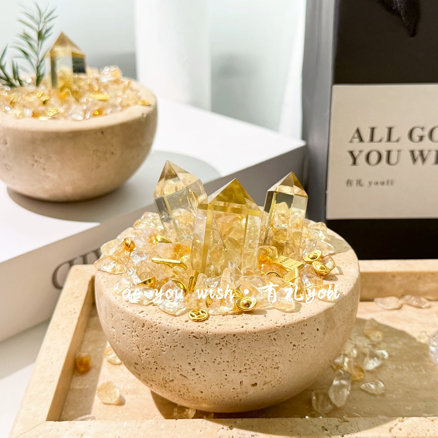 天然黄水晶摆件招财聚宝盆高级水晶消磁碗玄关桌面摆件节日礼物