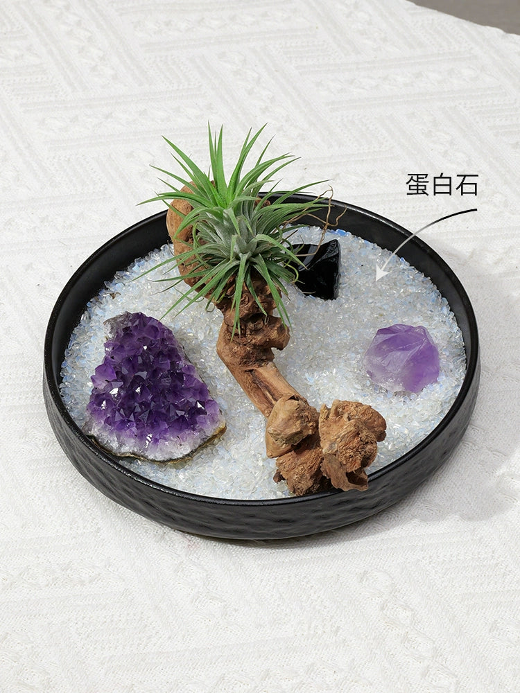 天然水晶原石微景观空气凤梨风化木绿植家居酒店桌面造景水晶摆件