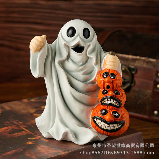 跨境万圣节Middle finger Cute Ghost怪物南瓜幽灵提南瓜树脂摆件