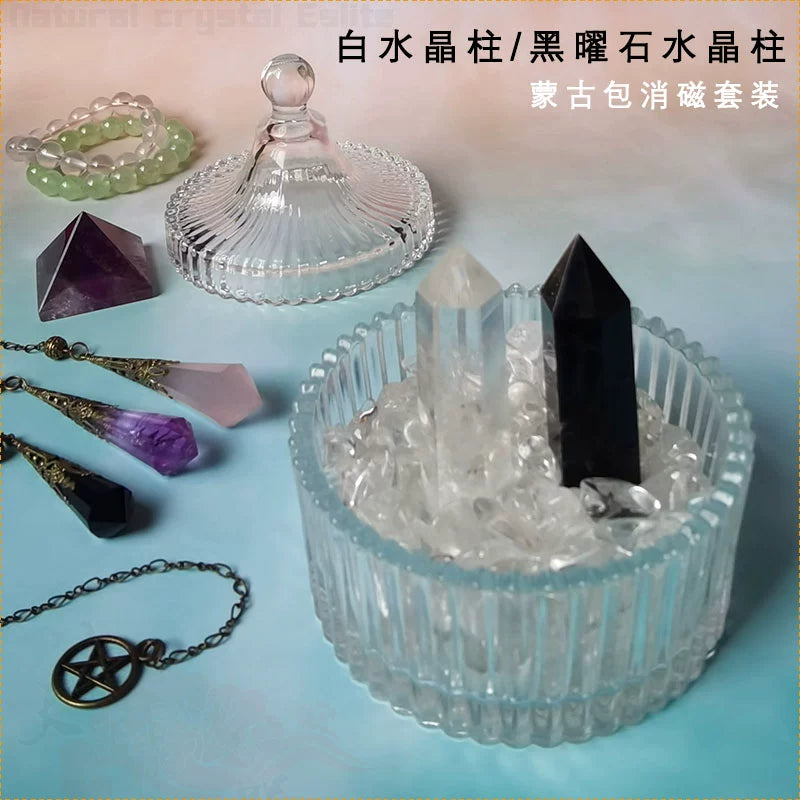 天然水晶柱白水晶碎石黄水晶紫水晶粉晶黑曜石手链收纳盒鱼缸底石