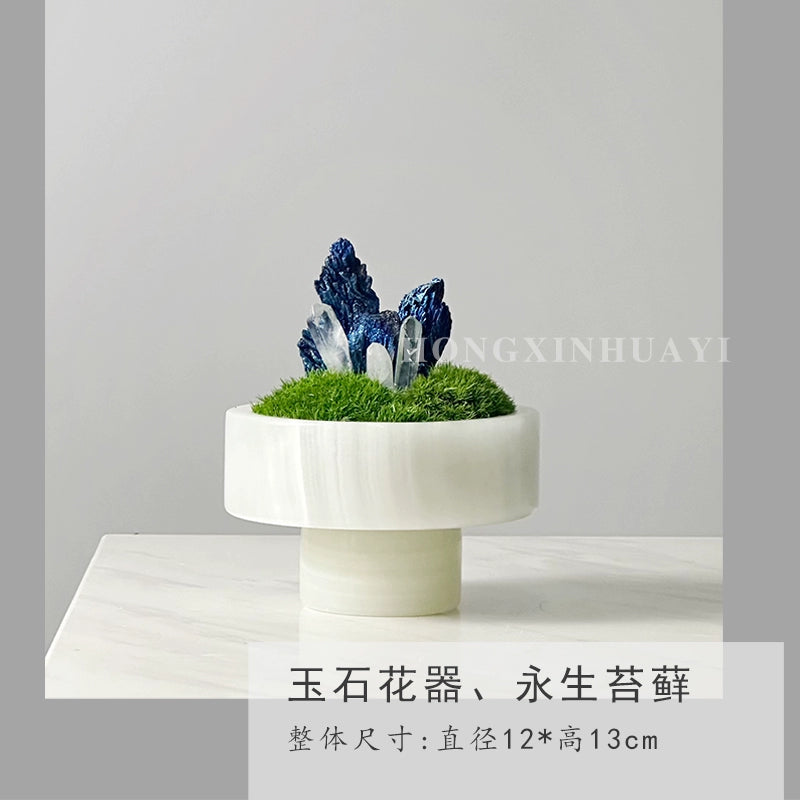 永生苔藓微景观新中式天然玉石盆景售楼处桌面装饰品创意绿植摆件