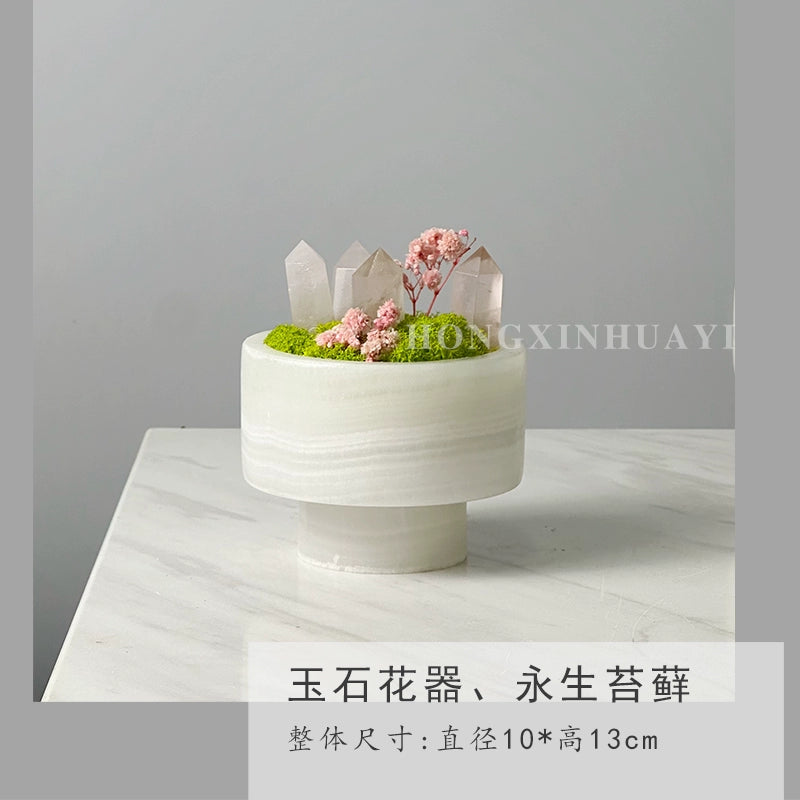 永生苔藓微景观新中式天然玉石盆景售楼处桌面装饰品创意绿植摆件