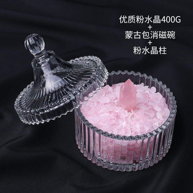 水晶消磁碗御守盐净化玻璃碗白水晶消磁碎石扩香石容器首饰收纳盒