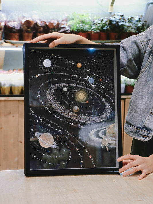 天然矿石标本.白色太阳系宇宙装饰画DIY生日礼物.材料包.桌面摆件
