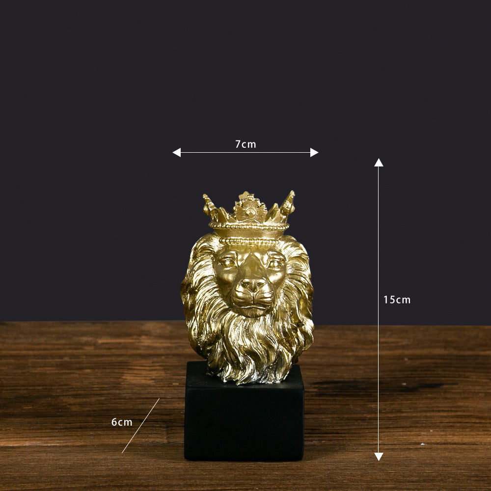 北欧风格皇冠狮子时尚简约黑白摆件树脂摆设艺术展架样板房软装饰