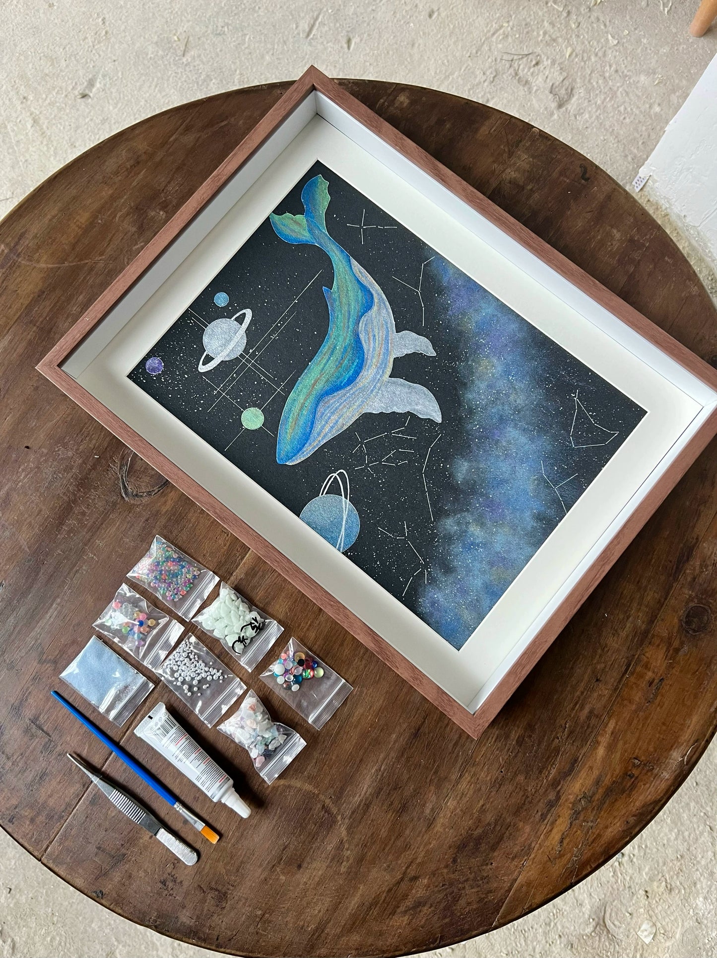 银河之鲸｜diy手工材料包创意礼物家居软装挂画防尘玻璃罩夜光石