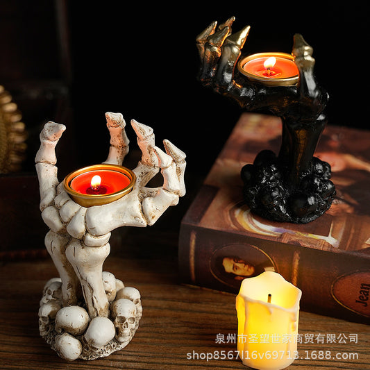 万圣节烛台骷髅鬼手烛台树脂摆件鬼节烛台蜡烛灯器皿布置装饰道具