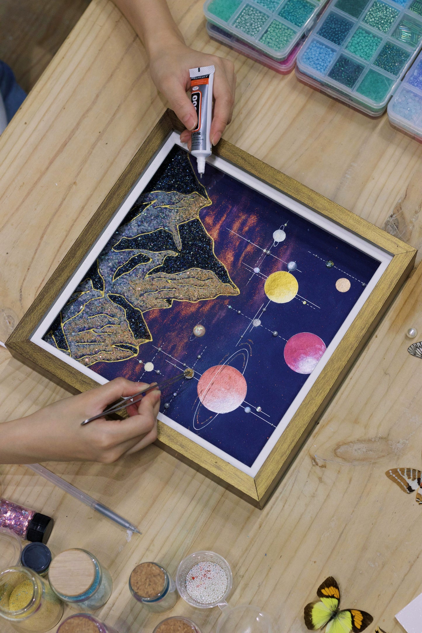 发光相框氛围灯床头灯三色变光LED灯带相框水晶画日照金山雪山画