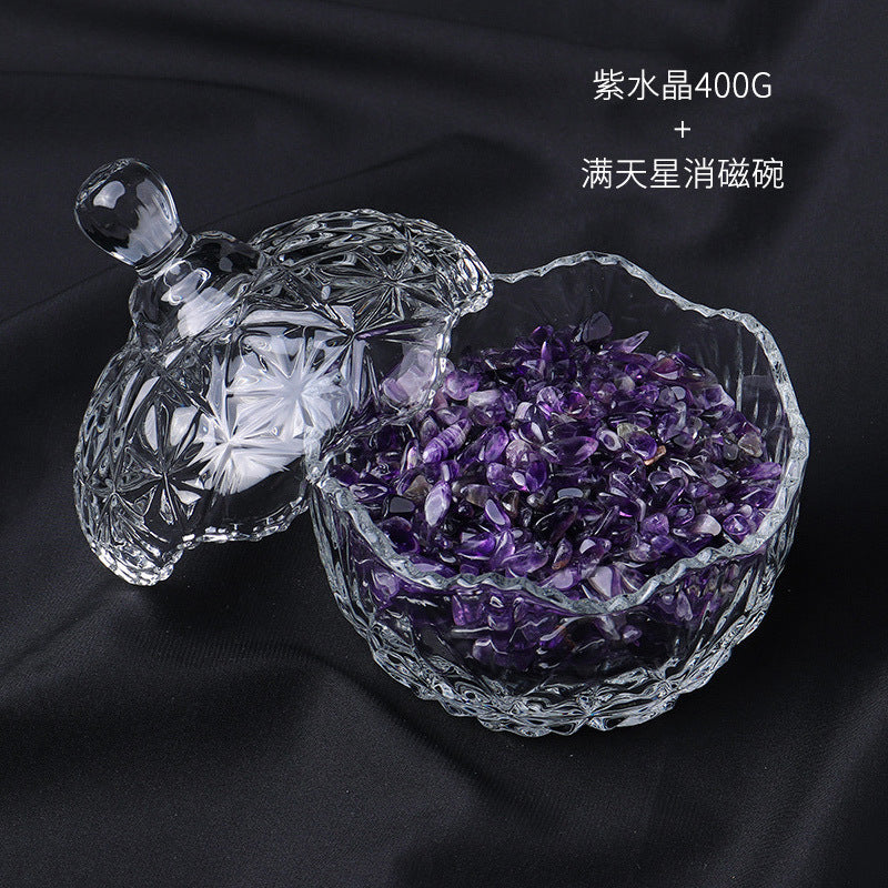水晶消磁碗御守盐净化玻璃碗白水晶消磁碎石扩香石容器首饰收纳盒