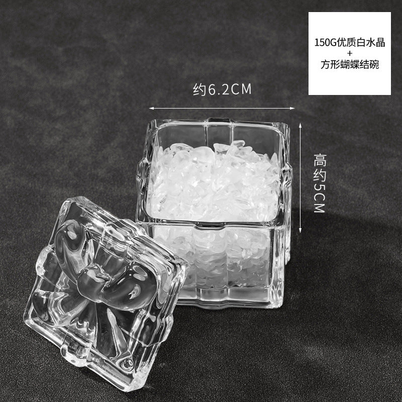水晶消磁碗御守盐净化玻璃碗白水晶消磁碎石扩香石容器首饰收纳盒