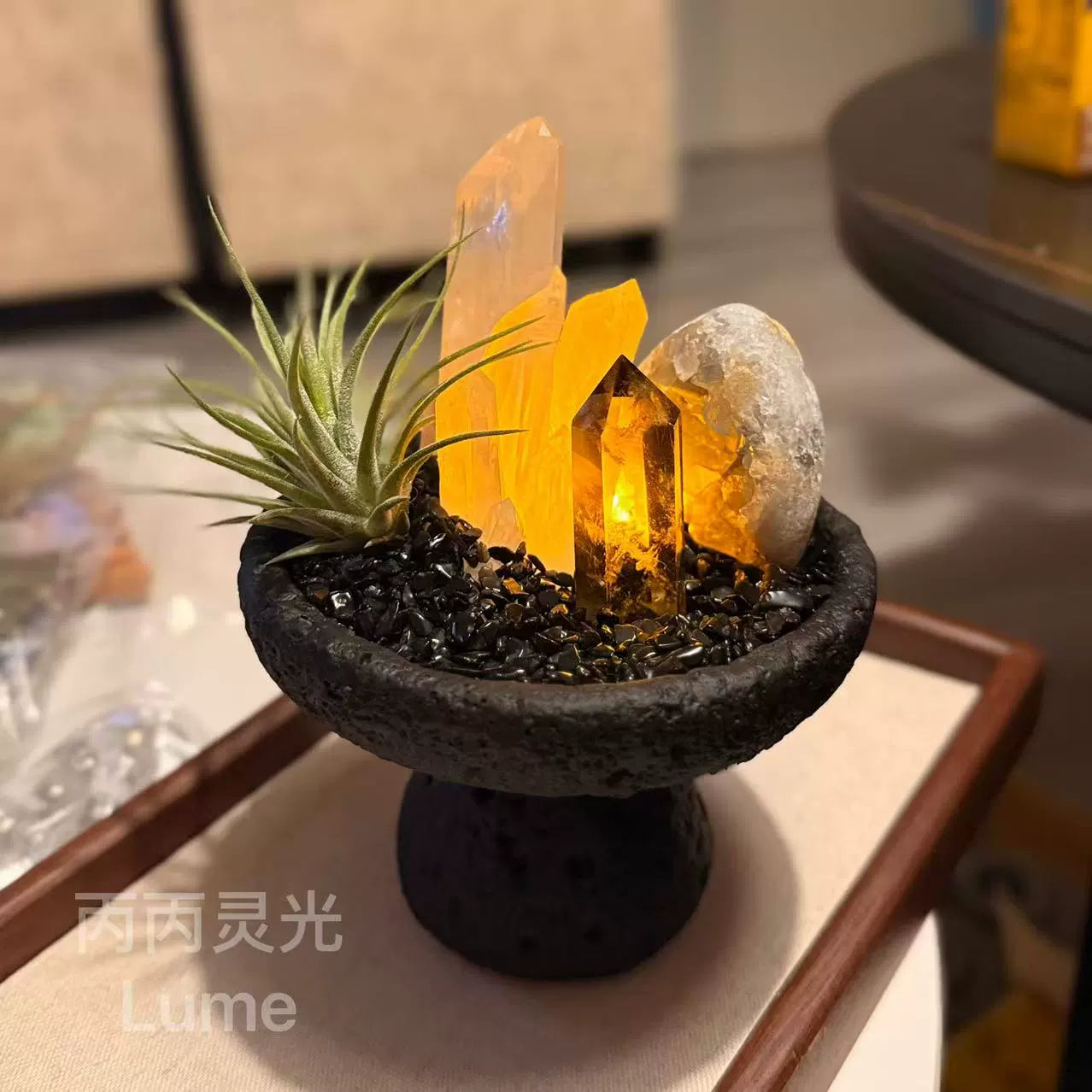 丙丙灵光天然水晶盆栽摆件白水晶簇黄水晶柱天青石水晶洞净化消磁