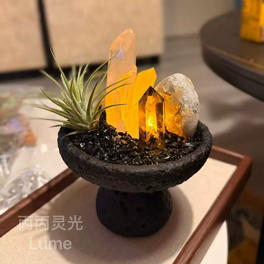 丙丙灵光天然水晶盆栽摆件白水晶簇黄水晶柱天青石水晶洞净化消磁