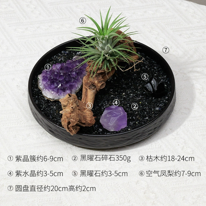 天然水晶原石微景观空气凤梨风化木绿植家居酒店桌面造景水晶摆件