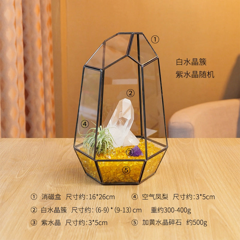 天然水晶碎石微景观生态消磁碗水晶簇空气凤梨原石首饰盒家居摆件