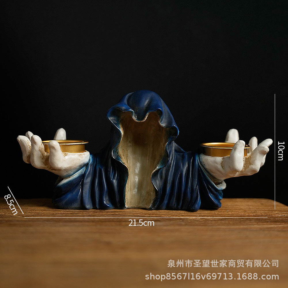 欧式黑色幽灵巫师香薰蜡烛摆件艺术品复古烛台创意万圣节鬼节装饰