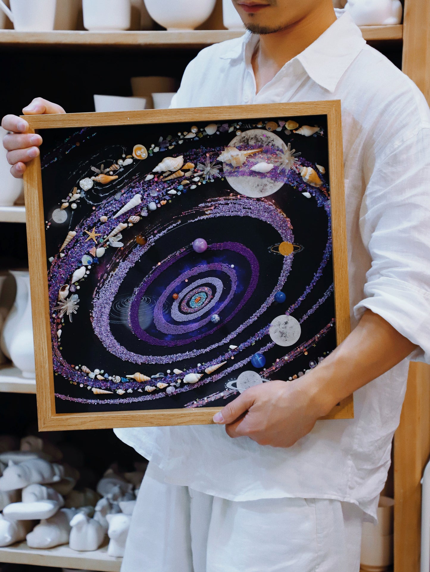 夜光紫色炫彩宇宙.礼物推荐.家居相框挂画.宇宙矿石画.星空.摆件