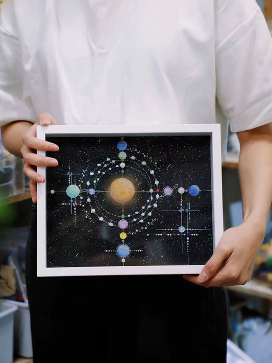 手绘太空宇宙星空星球儿童房摆件书房挂画手工diy礼物推荐相框