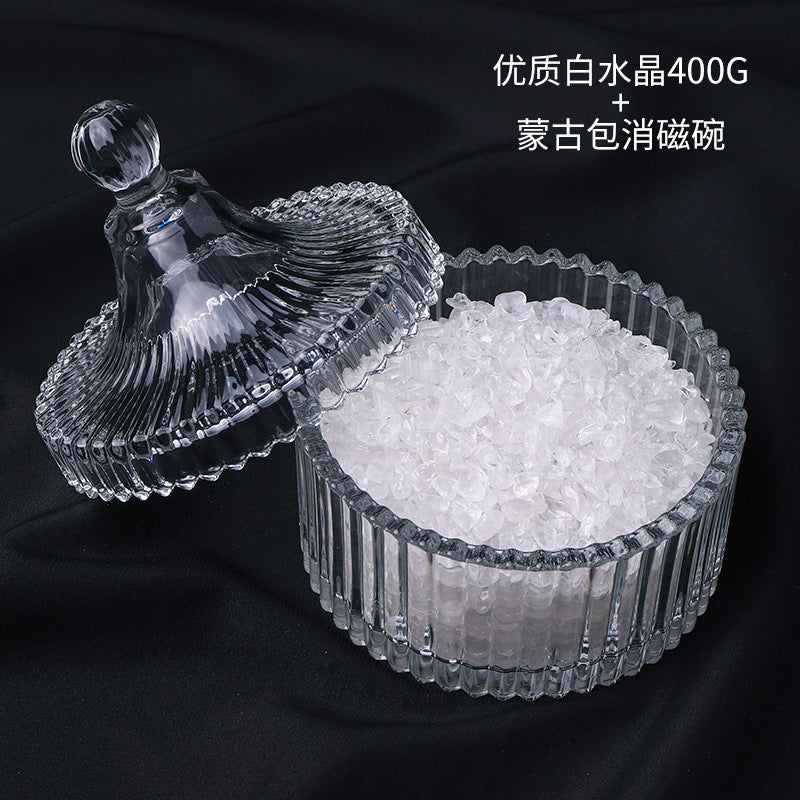 水晶消磁碗御守盐净化玻璃碗白水晶消磁碎石扩香石容器首饰收纳盒
