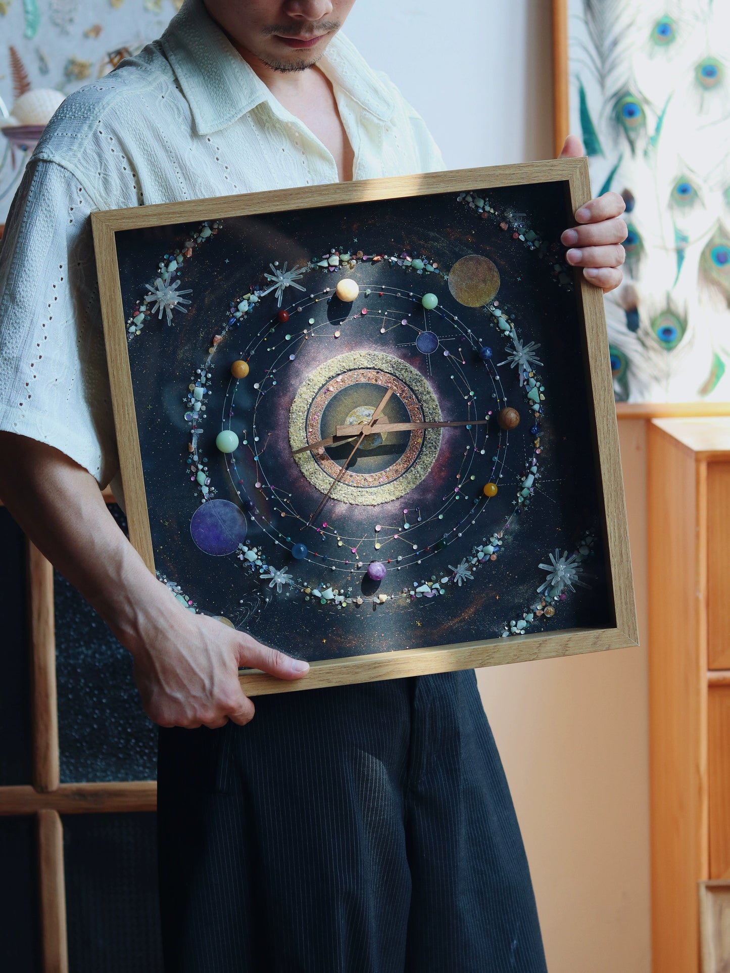 夜光款时间宇宙钟表创意礼物摆件航天科技馆艺术品宇宙太空装饰画
